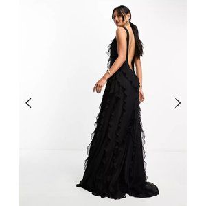 NWT! NBW! Black Ruffle Maxi Dress with Scoop Back: ASOS DESIGN